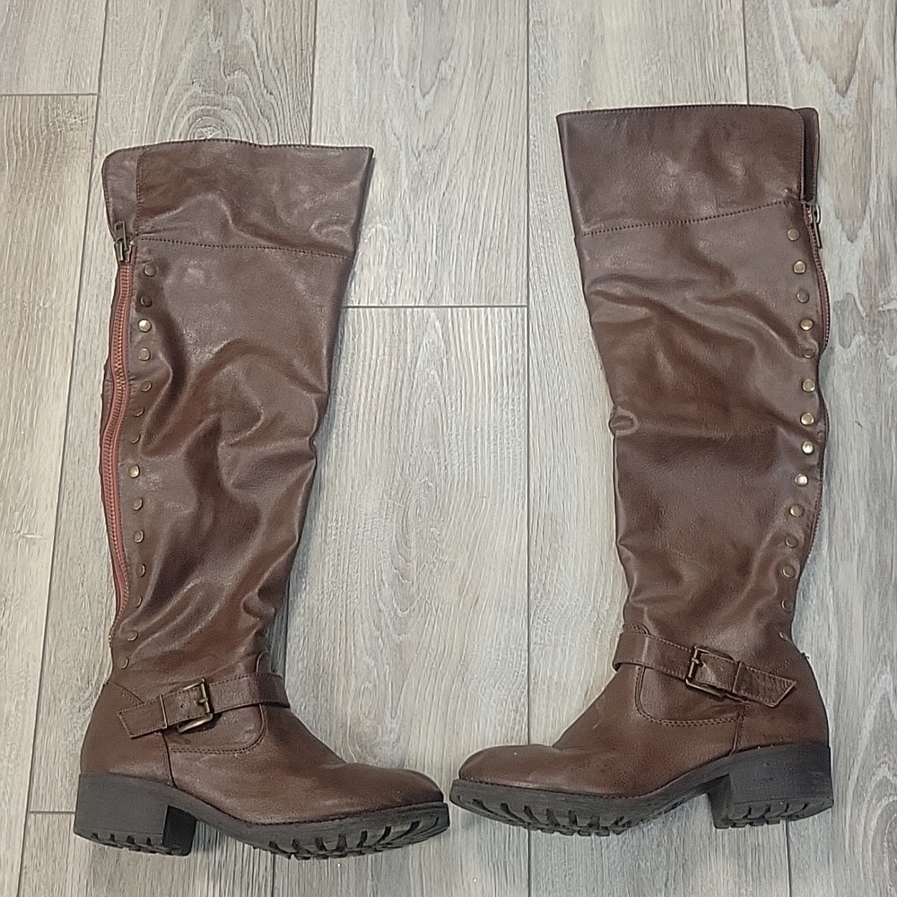 Bamboo Over the Knee Boots Dark Rusty Brown Size 8 1/2